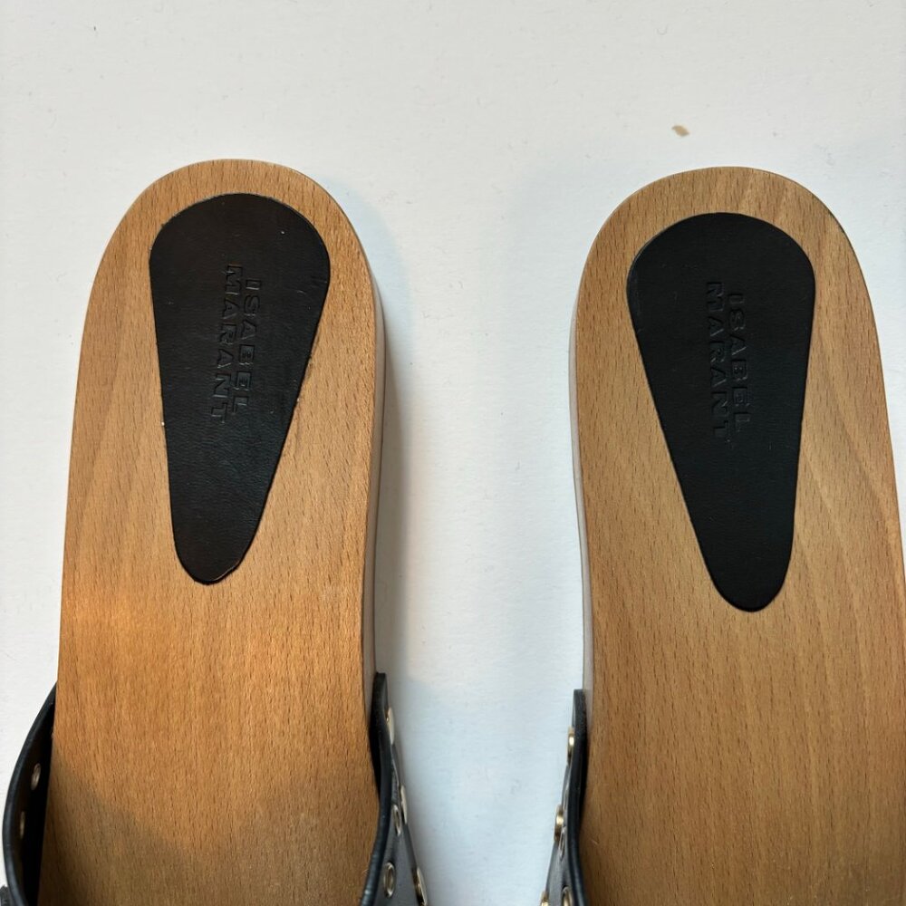 Isabel Marant Jaso Eyelet Leather Clog Slides Size 38 Black Studded Sand… - Picture 4 of 7